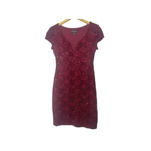 Connected Apparel Maroon Lace V-Neck Dress Women’s Size 6P Small Petite Cocktail